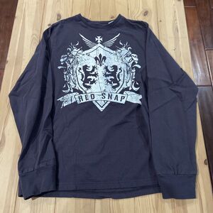 Y2K Red Snap Long sleeve T Shirt Coat of Arms Fleur De Lis Gray Grunge Lion
